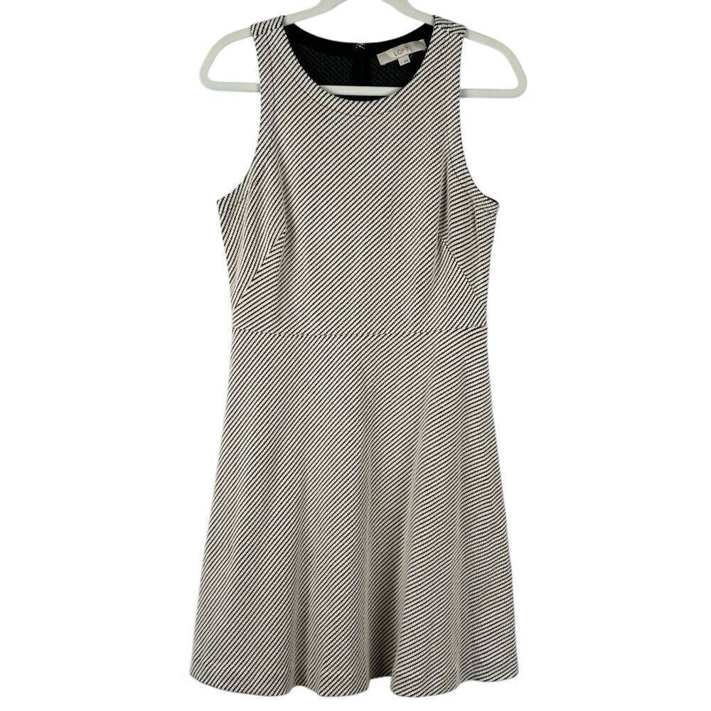 LOFT Black White Dot Fit and Flair Sleeveless Dress 6